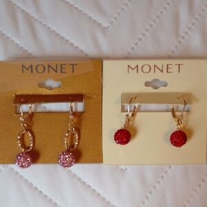 Monet Gold Earrings with Red and Pink Accents Bundle